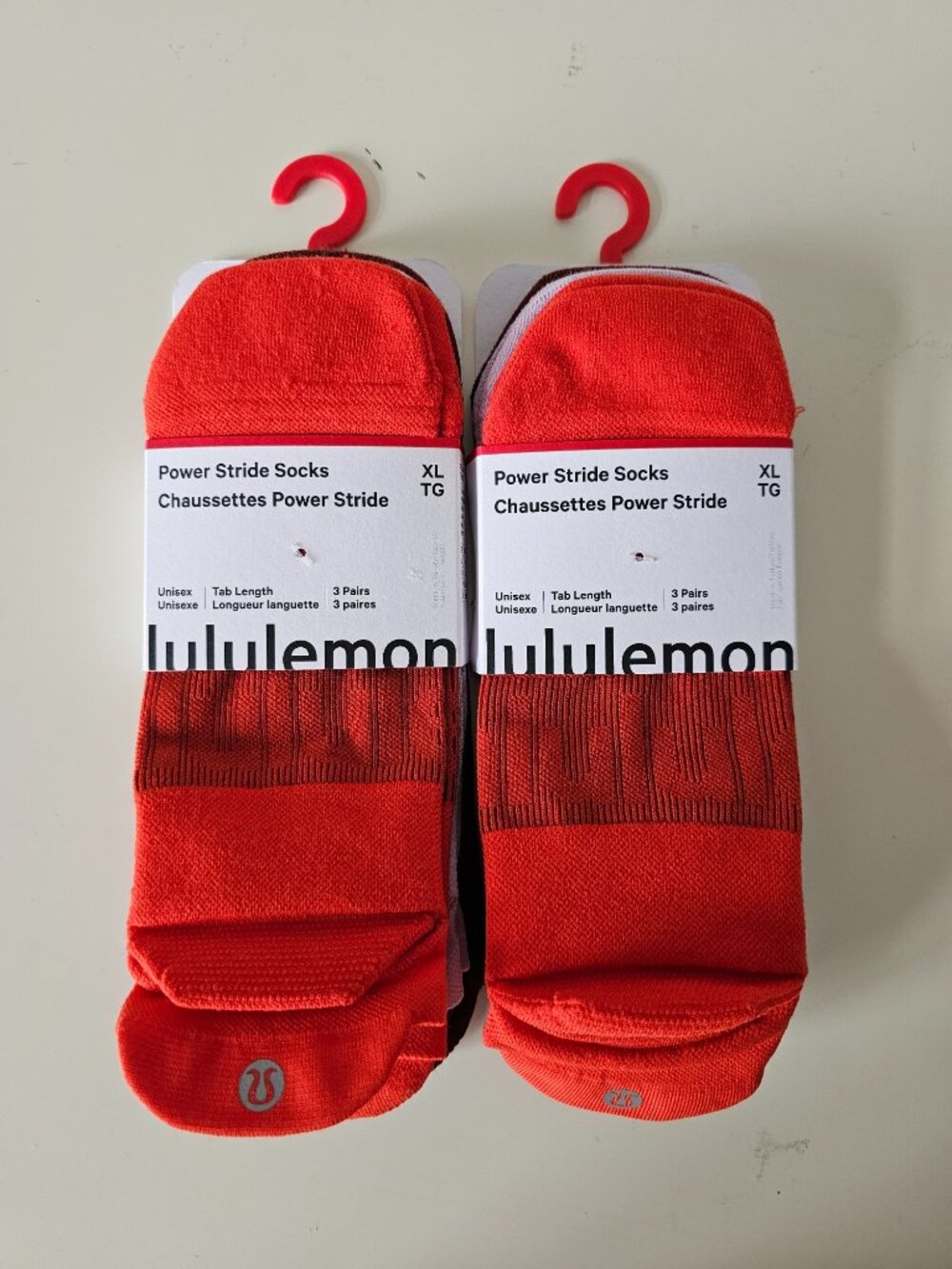 NWT LULULEMON Red Lilac Brown Power Stride Tab Socks Unisex 3 Pack XL, Lot of 2